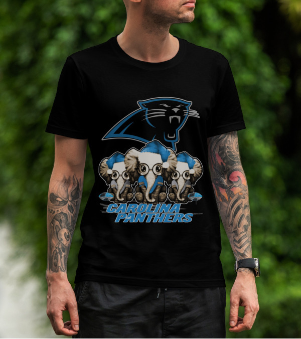 CAROLINA PANTHERS ELEPHAN XMAS HOLIDAY ELEPHANT TRIO T-Shirt