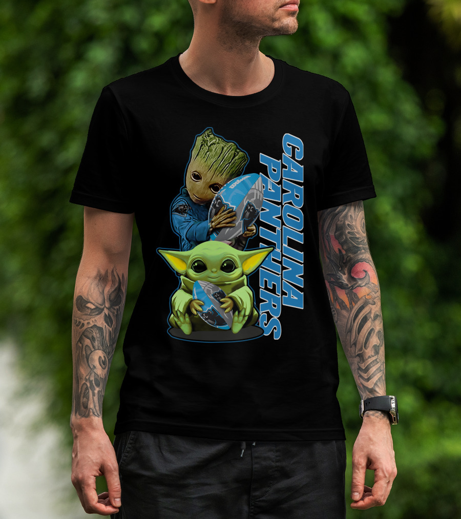 Groot Baby Yoda Grzd Carolina Panthers Football T-Shirt