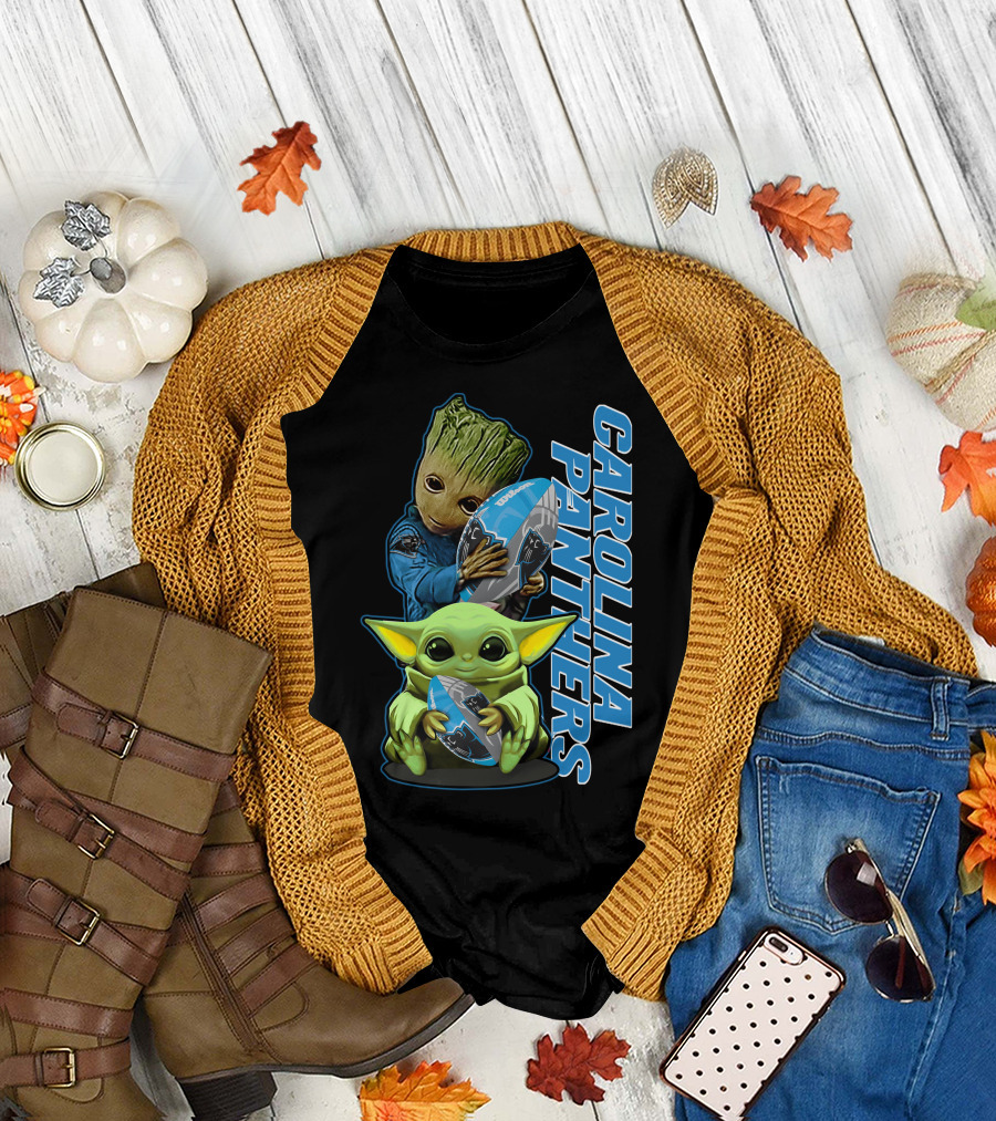 Groot Baby Yoda Grzd Carolina Panthers Football T-Shirt