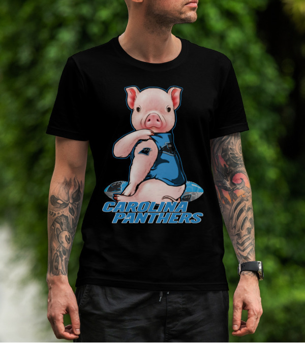 CAROLINA PANTHERS Pig In Panthers Jersey On Football T-Shirt