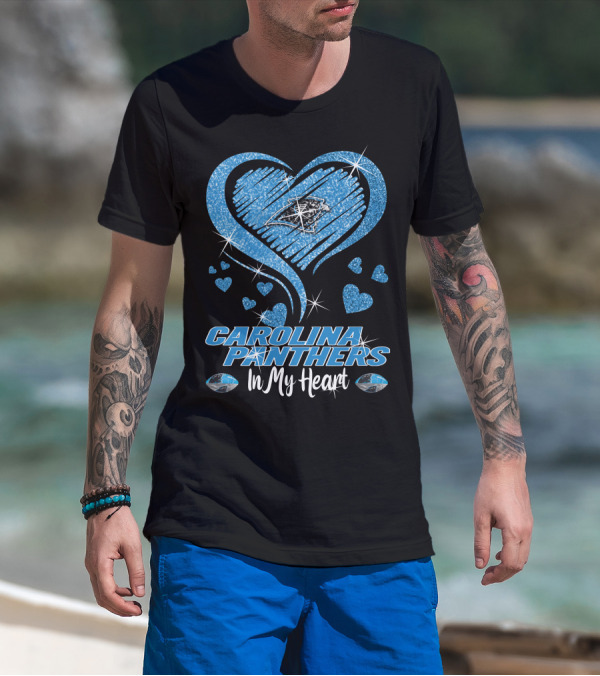 CAROLINA PANTHERS In My Heart Sparkling Blue Heart T-Shirt