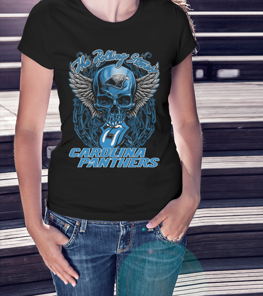The Rolling Stones Carolina Panthers Skull With Wings And Tongue T-Shirt