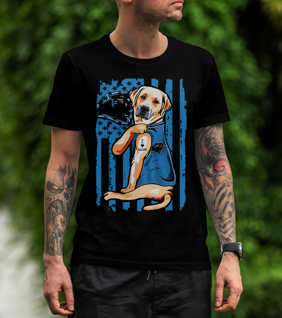 Labrador Retriever I Love Mom Proud Carolina Panthers Fan T-Shirt