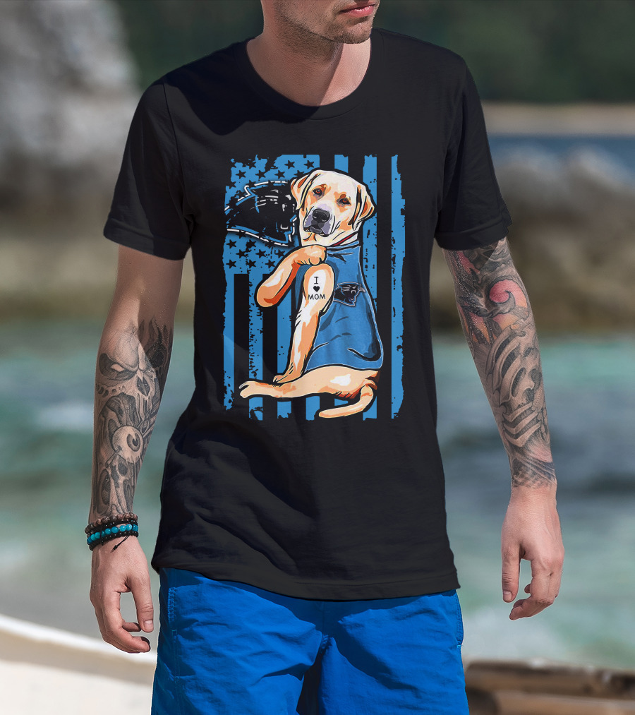 Labrador Retriever I Love Mom Proud Carolina Panthers Fan T-Shirt