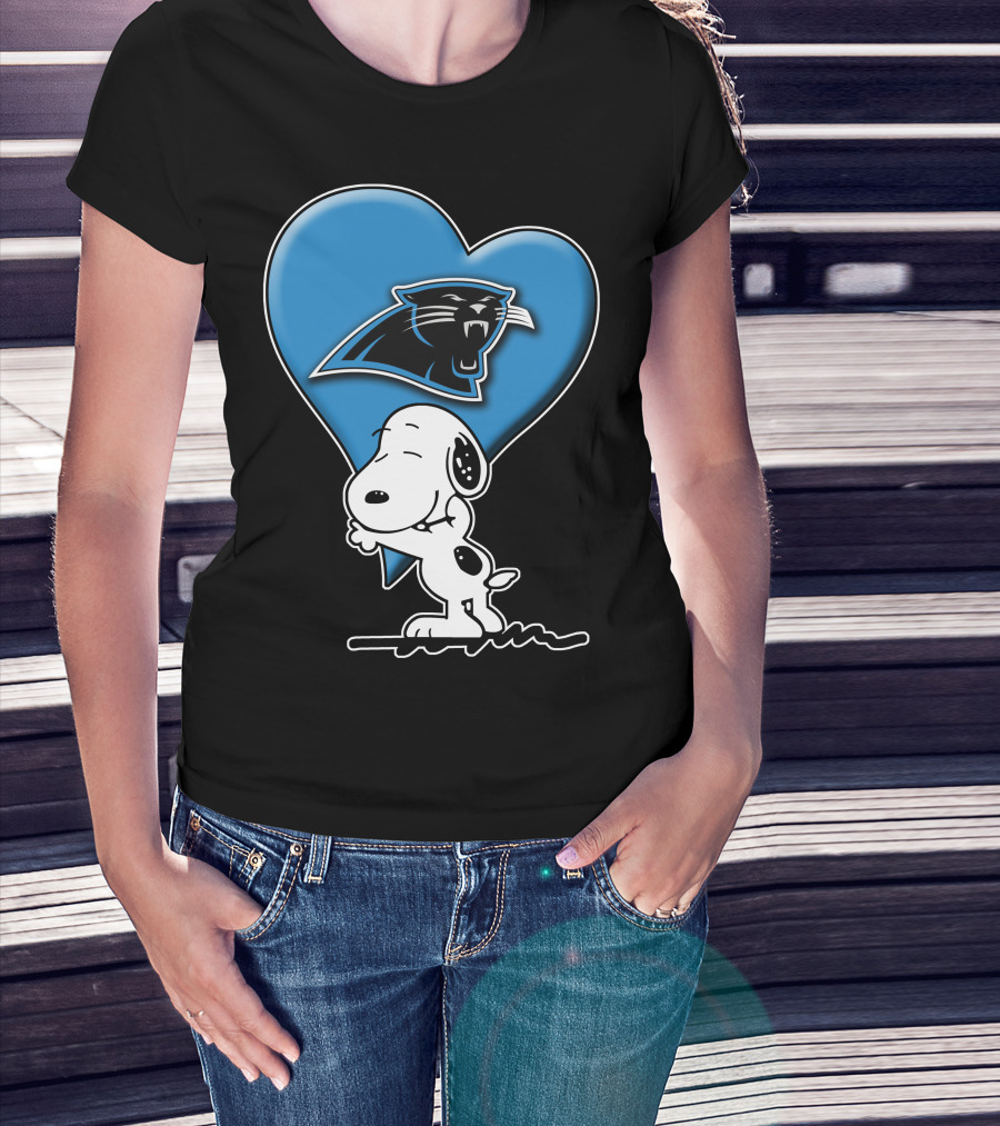 Snp V1 Carolina Panthers Love Snoopy Hugging Blue Heart T-Shirt