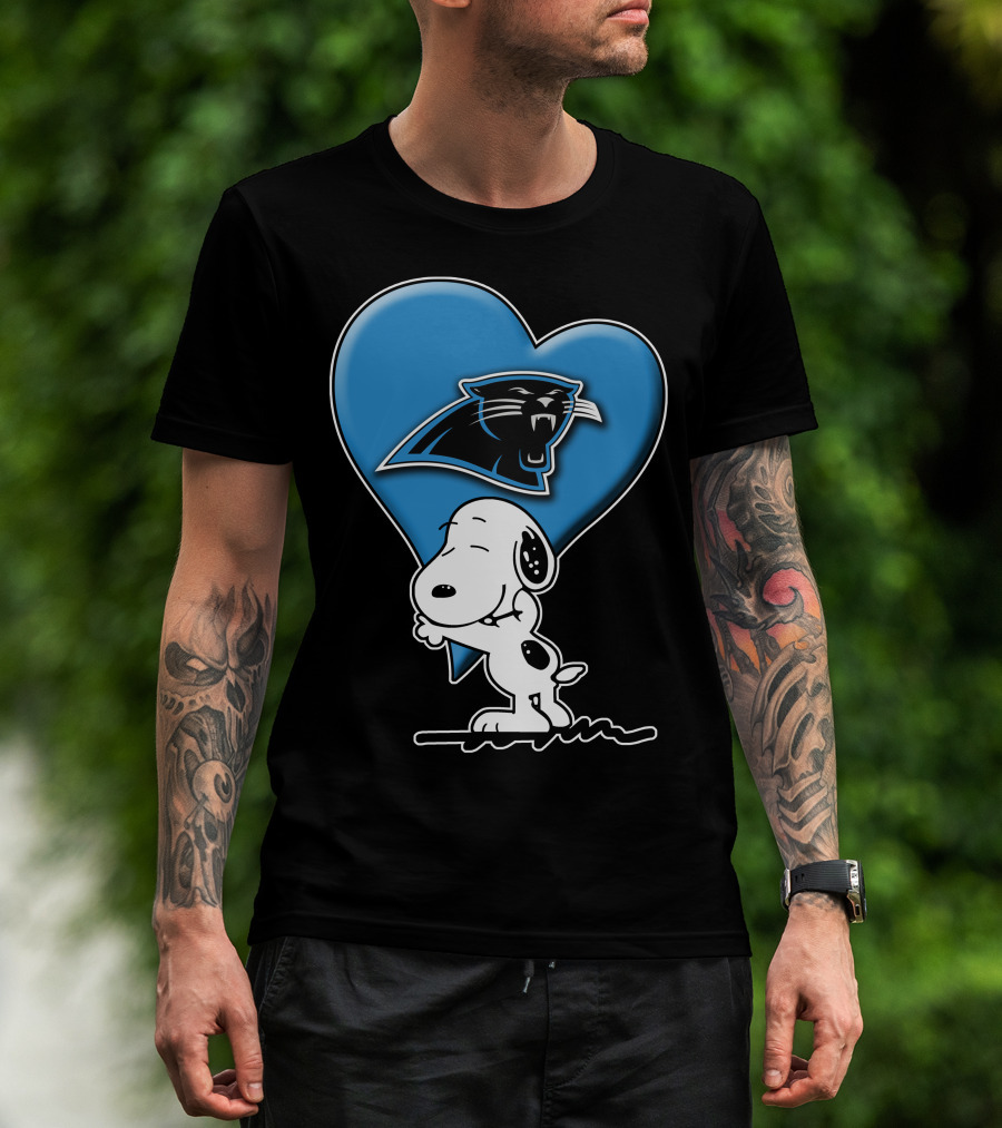 Snp V1 Carolina Panthers Love Snoopy Hugging Blue Heart T-Shirt