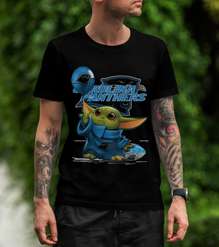 Yoda With Carolina Panthers NFL Logo And Football T-Shirt