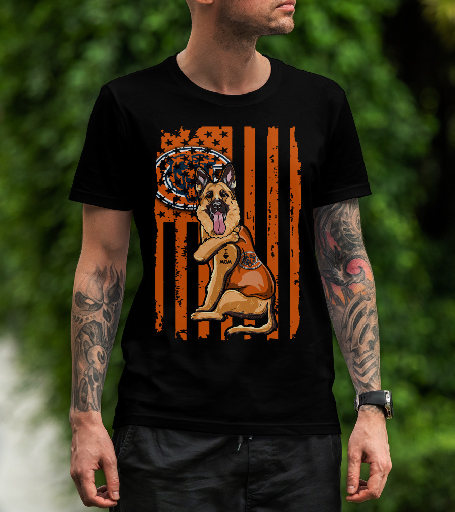German Shepherd I Mom Chicago Bears Fan American Flag T-Shirt