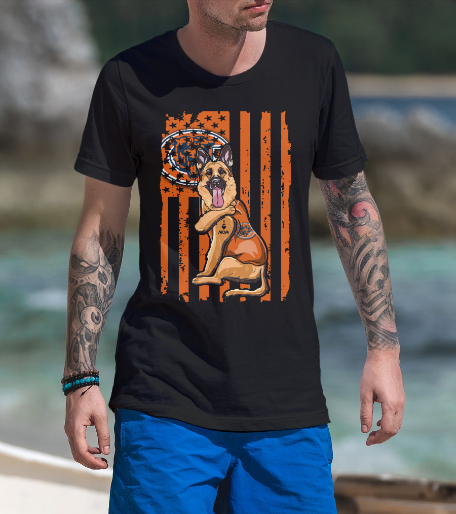 German Shepherd I Mom Chicago Bears Fan American Flag T-Shirt