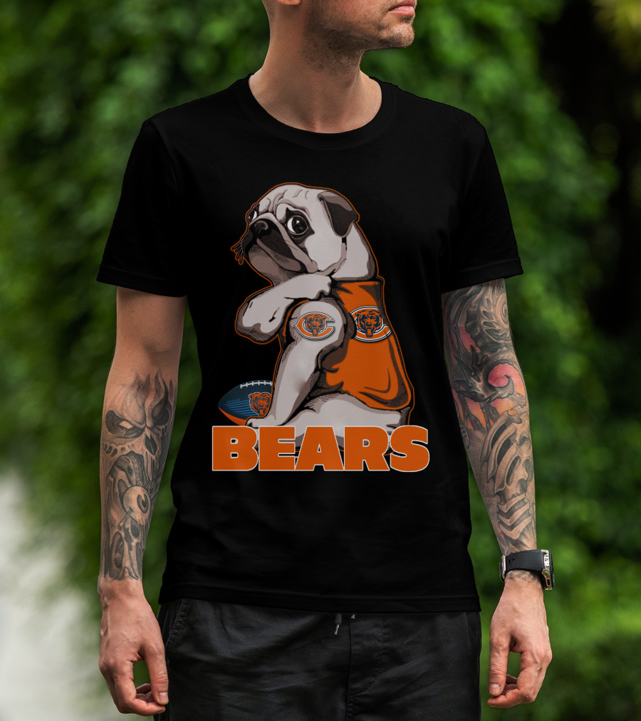 Pug Mascot With Chicago Bears Football T-Shirt