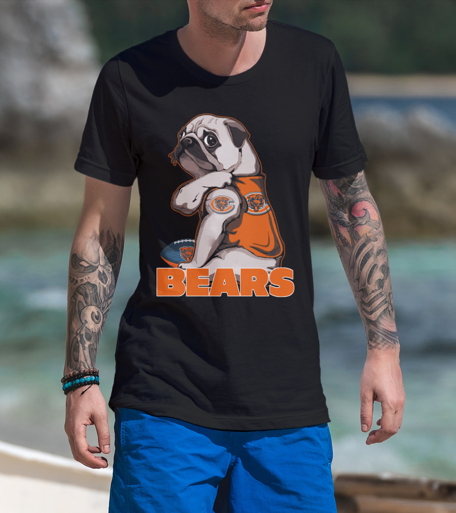 Pug Mascot With Chicago Bears Football T-Shirt