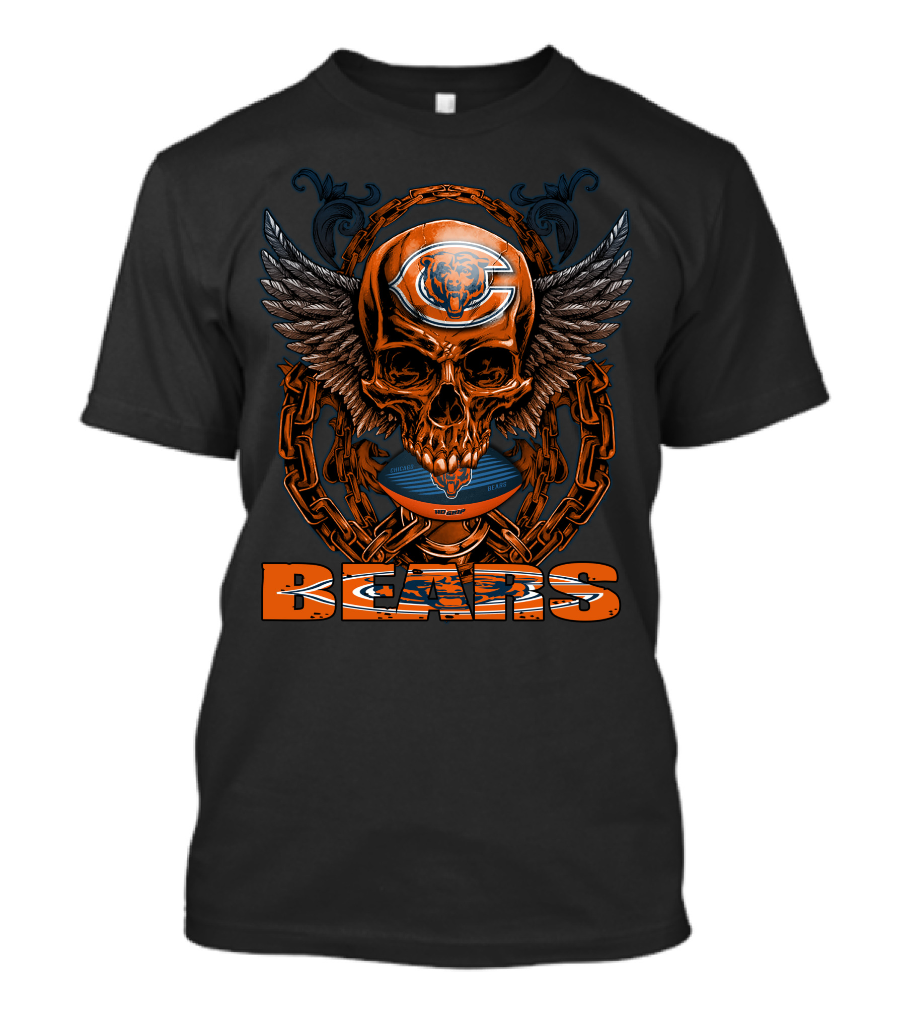 Skullfb Winged Skull With Chicago Bears Football Helmet And Chains BEARS T-Shirt