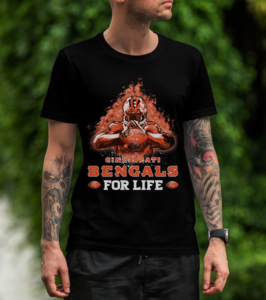 CINCINNATI BENGALS FOR LIFE Football Flame Helmet T-Shirt