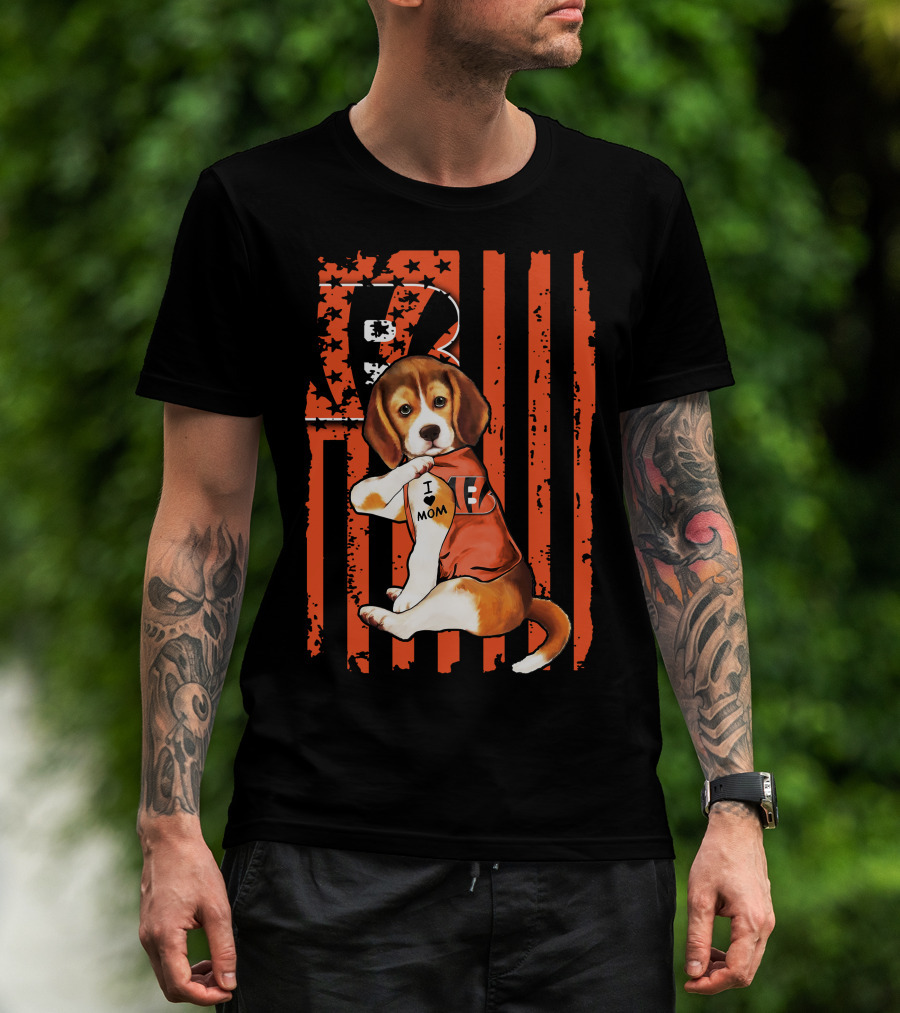 Beagle I Love Mom Cincinnati Bengals Stripes And Stars T-Shirt