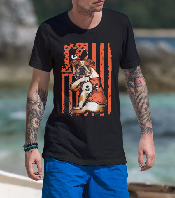 Bulldog Cincinnati Bengals I Love Mom Stripes T-Shirt
