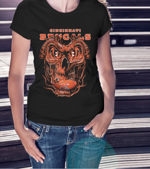 CINCINNATI BENGALS Dragon Skull Football T-Shirt