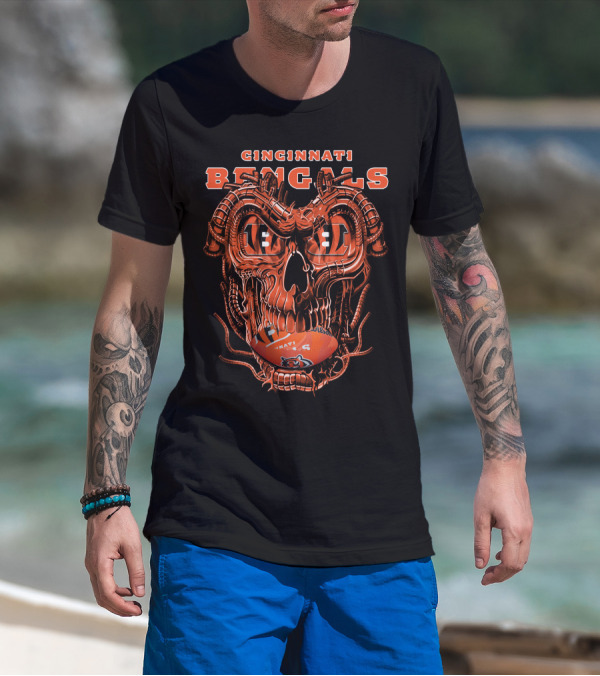 CINCINNATI BENGALS Dragon Skull Football T-Shirt
