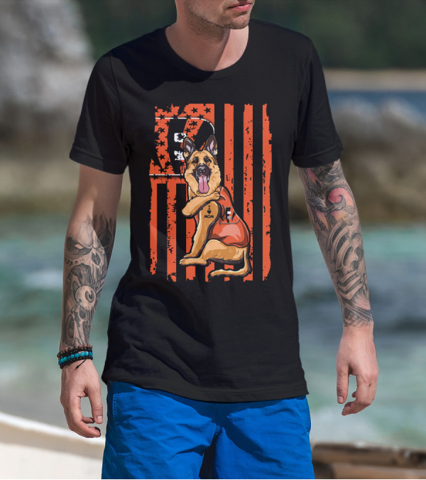 German Shepherd Cincinnati Bengals American Flag Football Fan Mockup T-Shirt