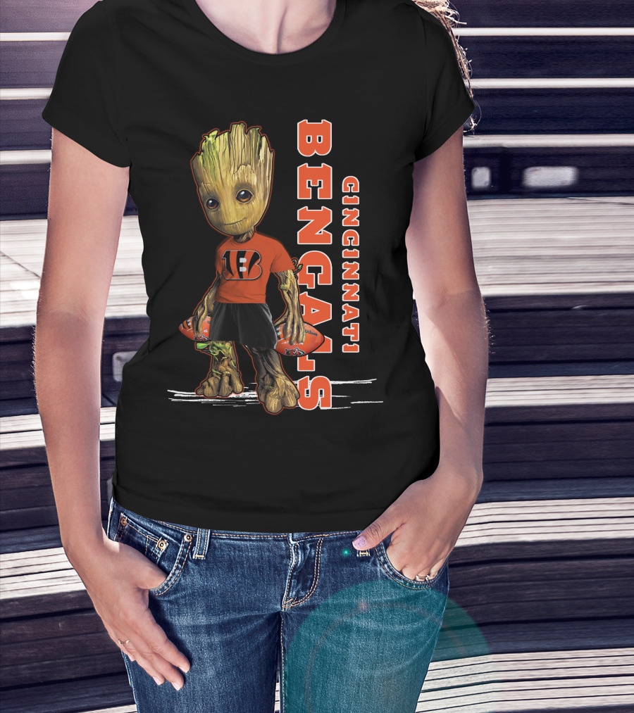 Groot Cincinnati Bengals Football Crossover Youthful Fan Edition T-Shirt