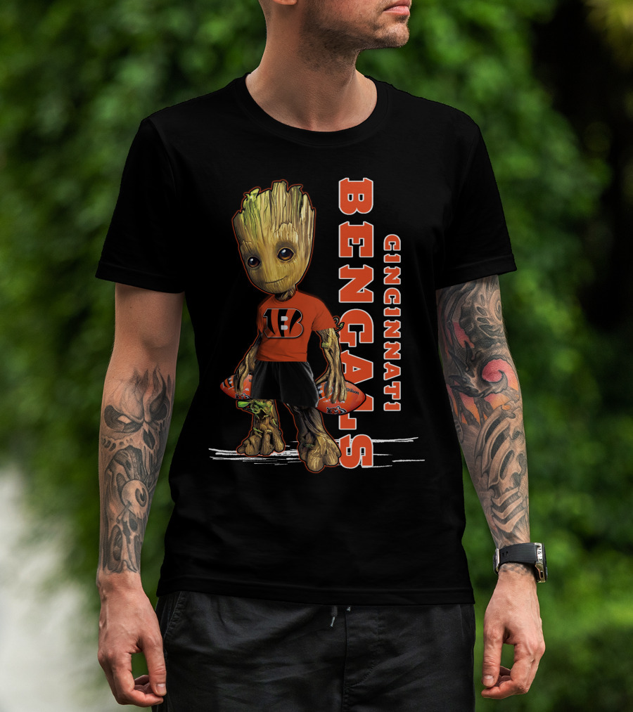 Groot Cincinnati Bengals Football Crossover Youthful Fan Edition T-Shirt