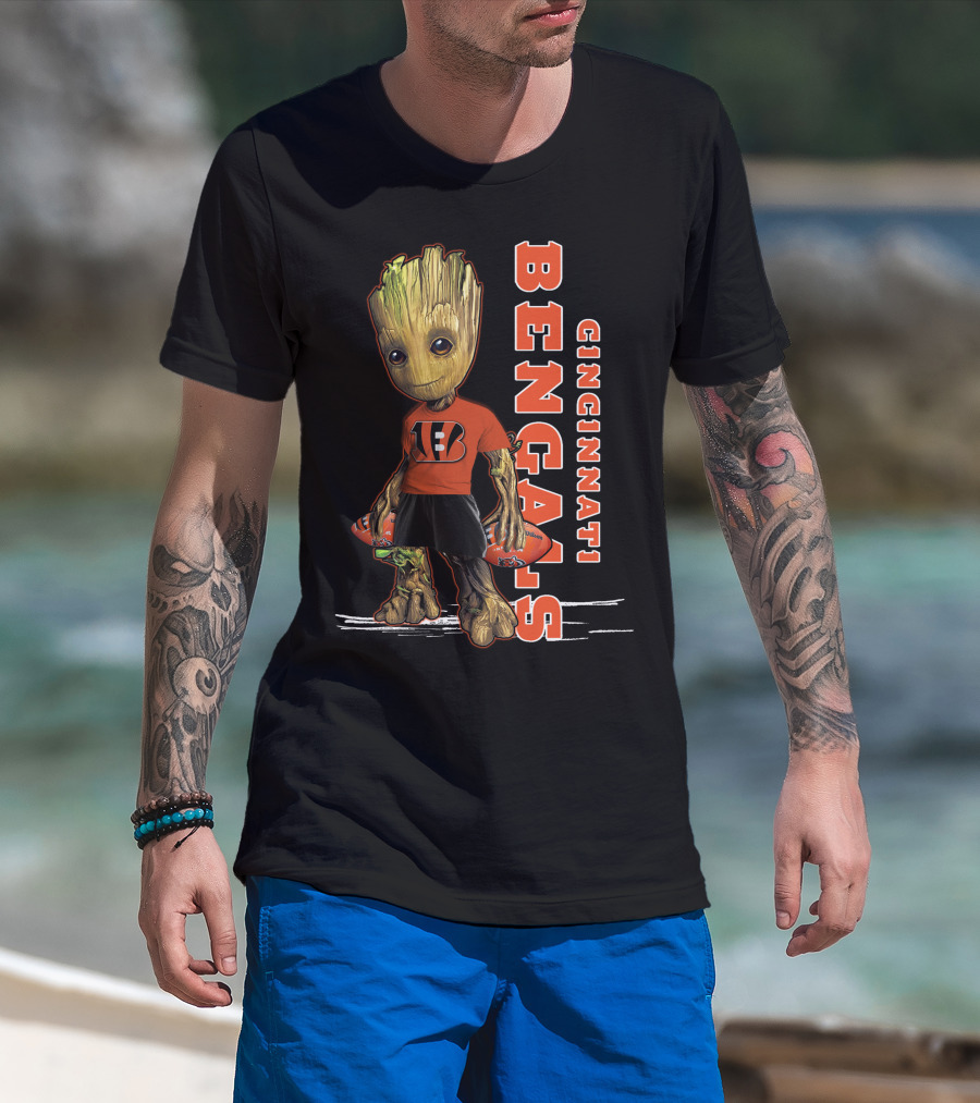 Groot Cincinnati Bengals Football Crossover Youthful Fan Edition T-Shirt