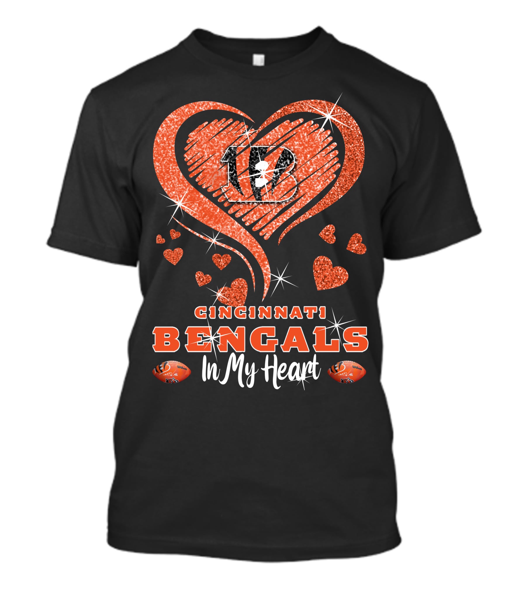 Cincinnati Bengals 13 Sparkling Hearts In My Heart T-Shirt