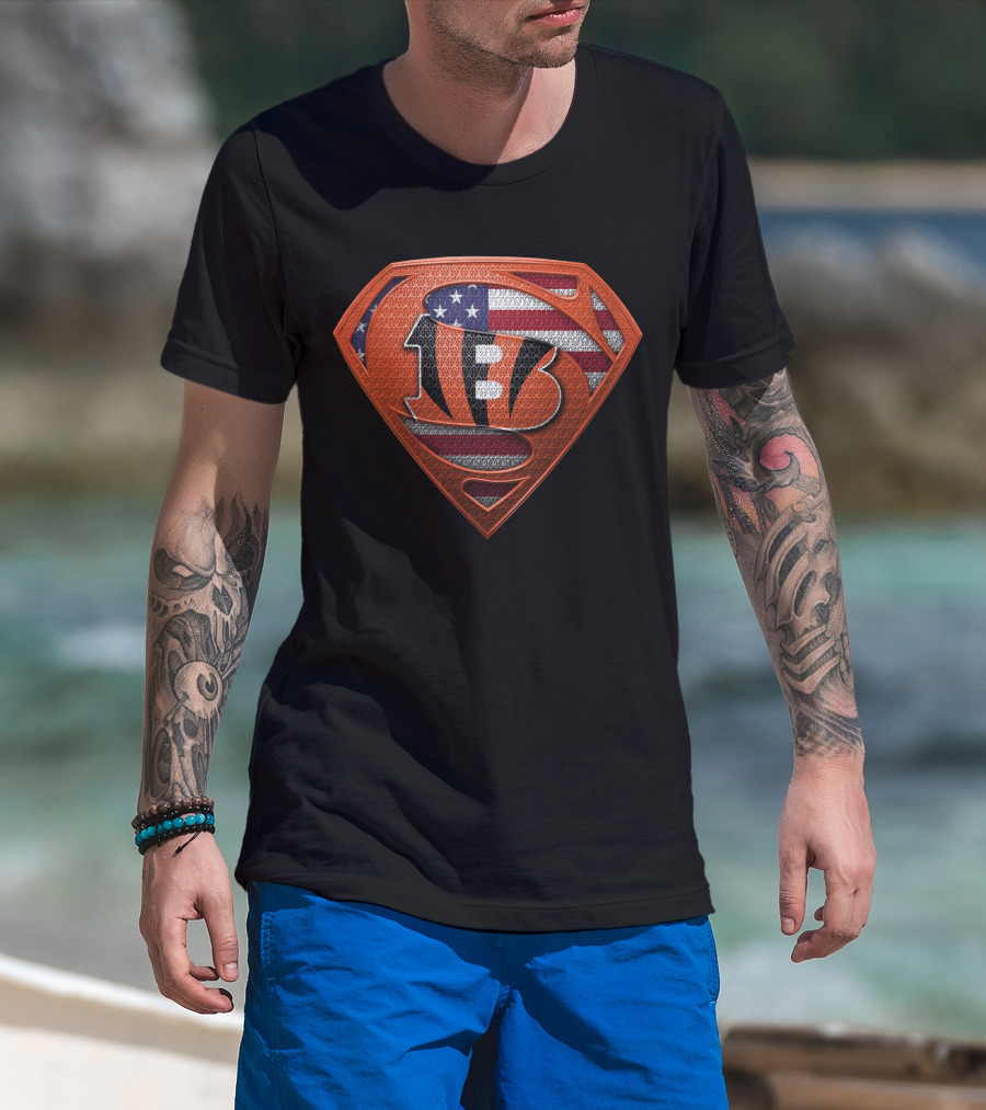 Cincinnati Bengals Super Logo American Flag Fusion T-Shirt