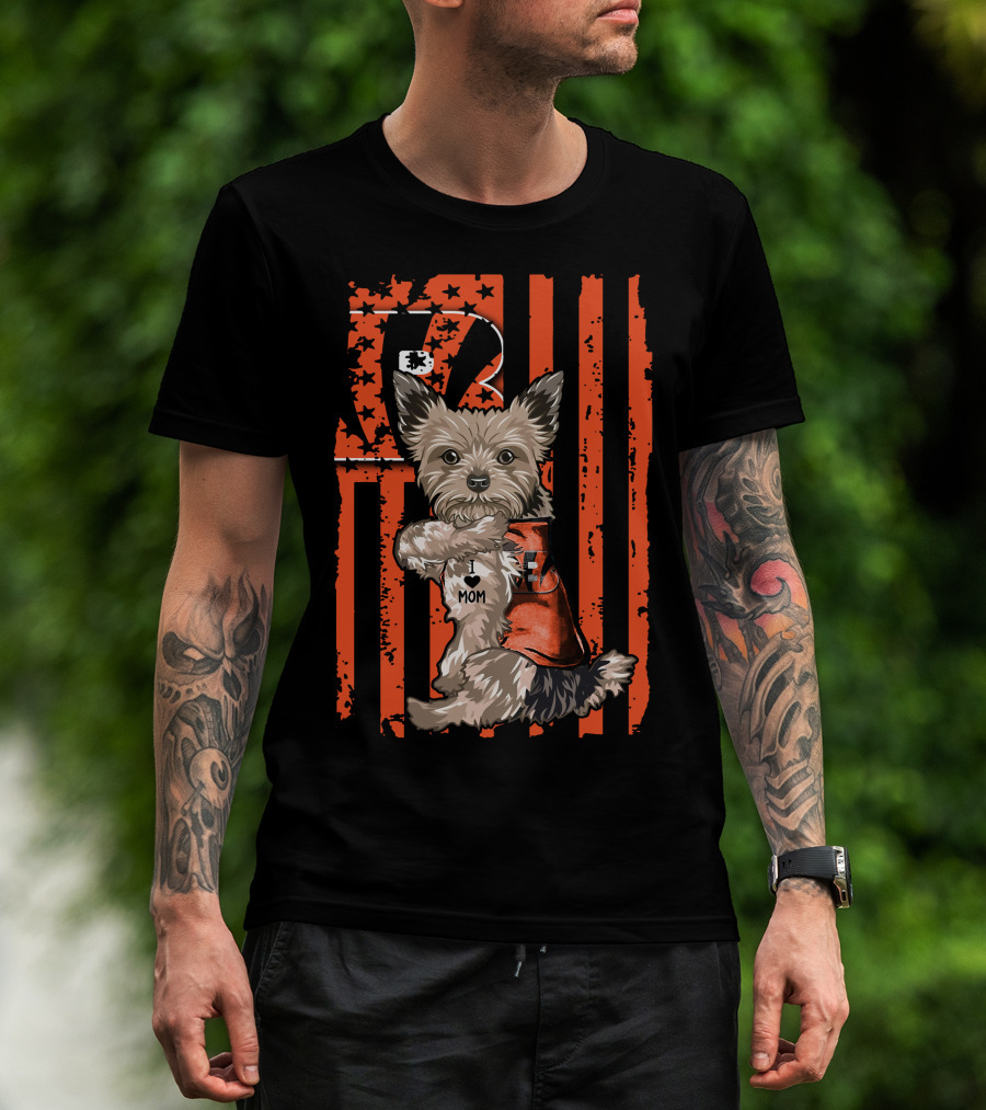 Yorkshire Terrier I Love Mom Cincinnati Bengals Fan T-Shirt