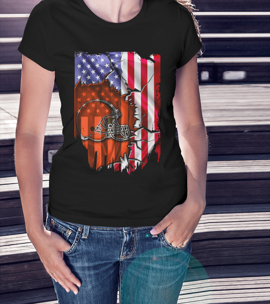 American Flag Cleveland Browns Helmet Stars And Stripes T-Shirt