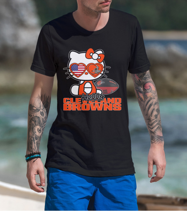 Hello Kitty Cleveland Browns Football USA Hearts T-Shirt