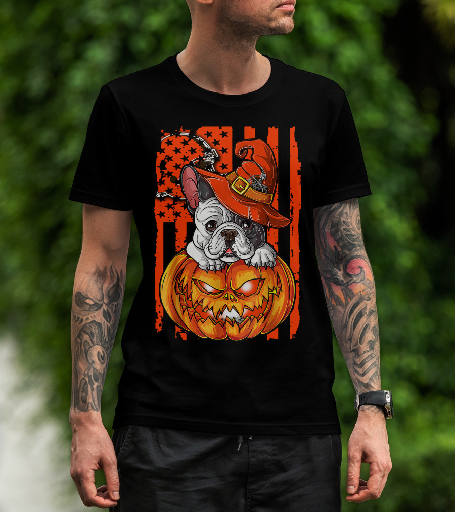 Bulldog Halloween Pumpkin Cleveland Browns T-Shirt