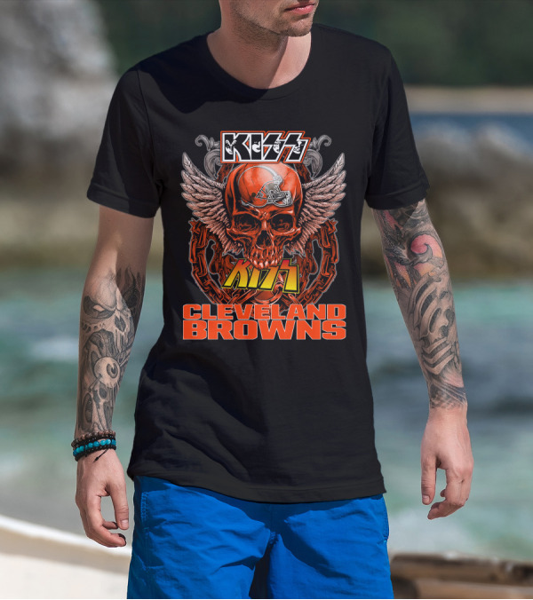 Kiss Cleveland Browns Skull Helmet Wings T-Shirt