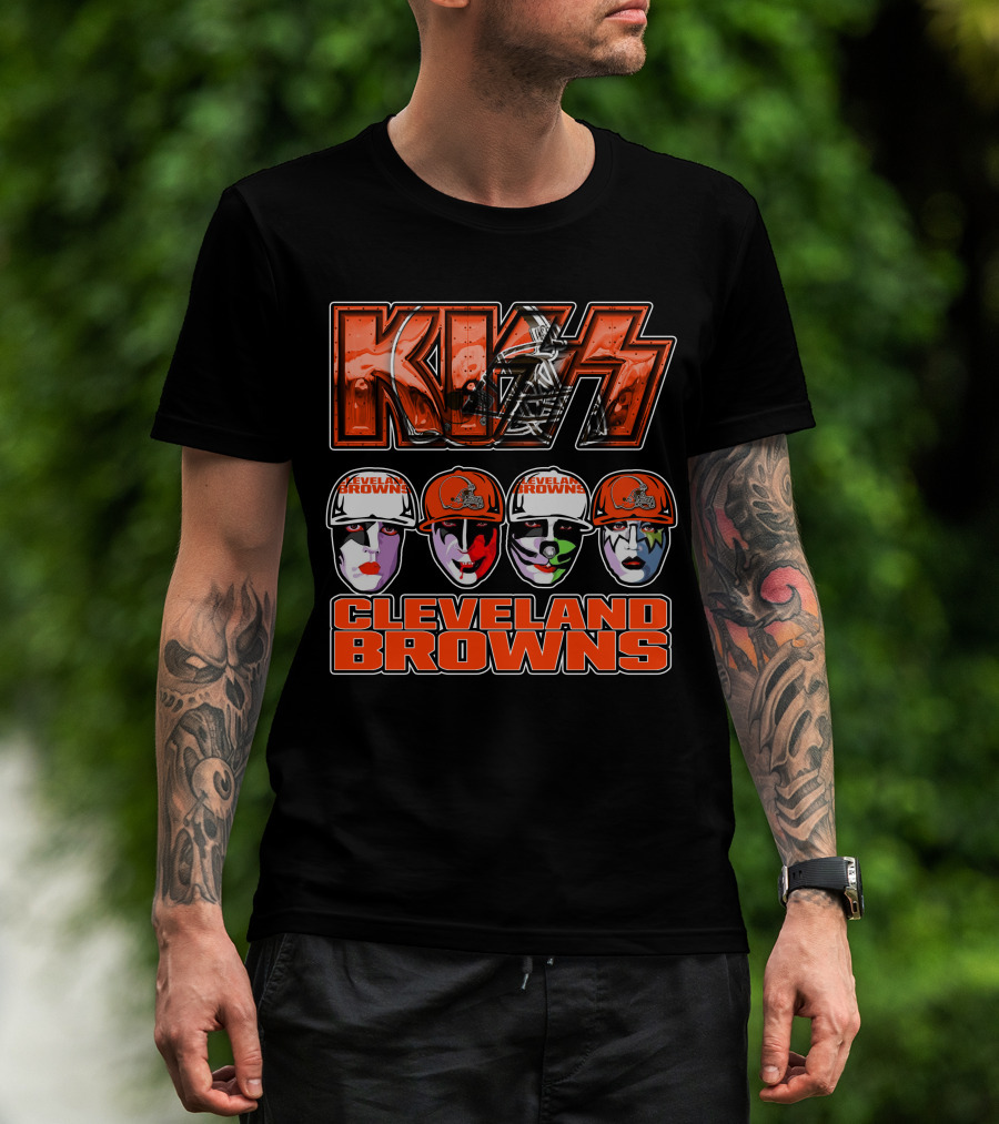 Kiss Faces Cleveland Browns Retro Logo Fusion T-Shirt