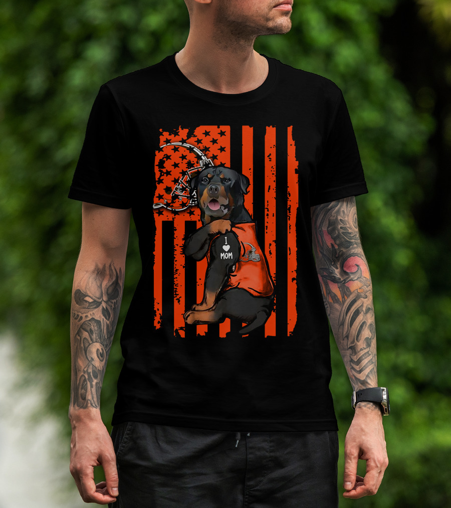 Rottweiler I Love Mom Cleveland Browns Flag T-Shirt