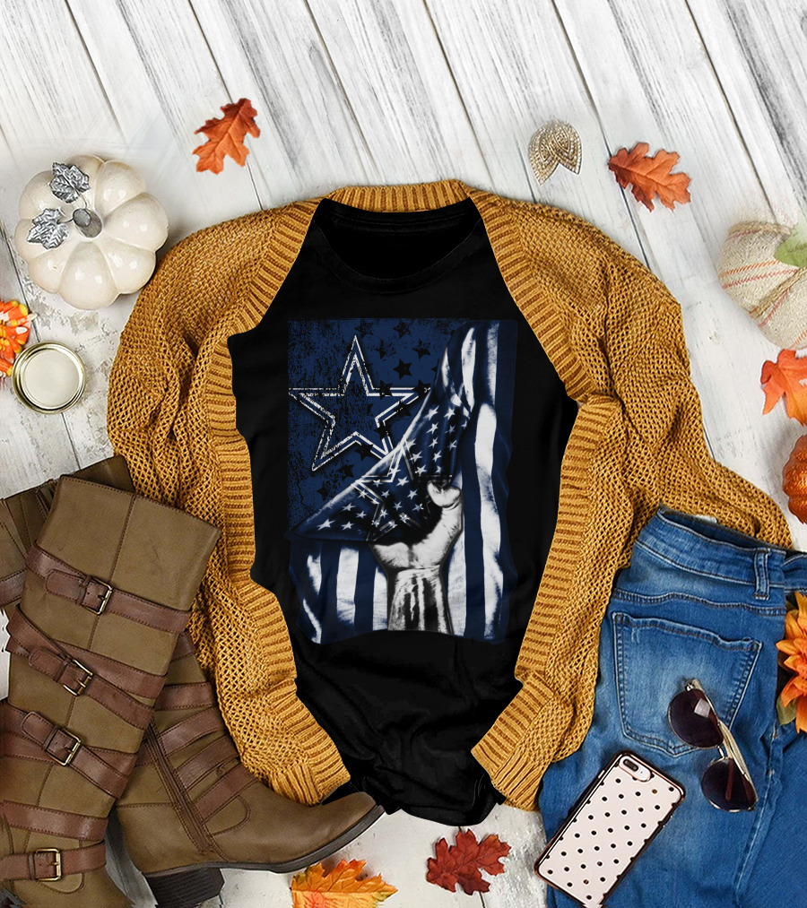 Dallas Cowboys Flag Star Logo With American Stars And Stripes Fist T-Shirt