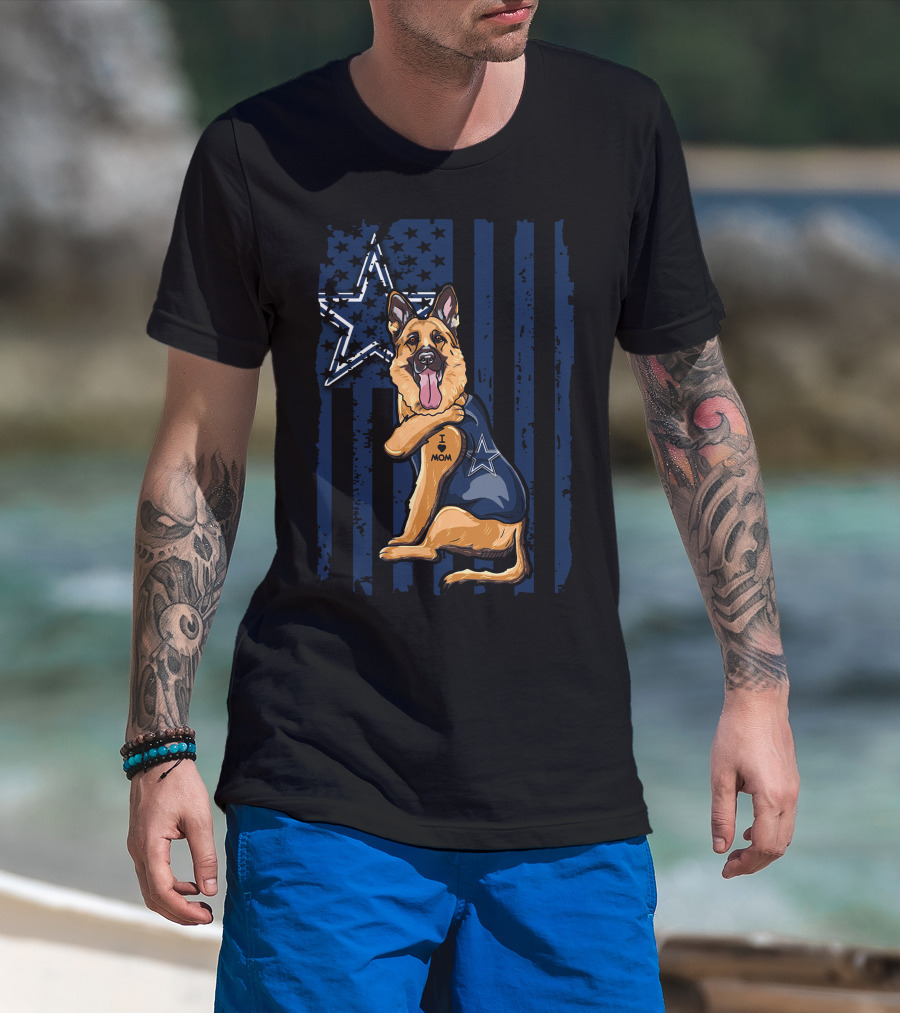 German Shepherd I Love Mom Dallas Cowboys Star Stripes T-Shirt