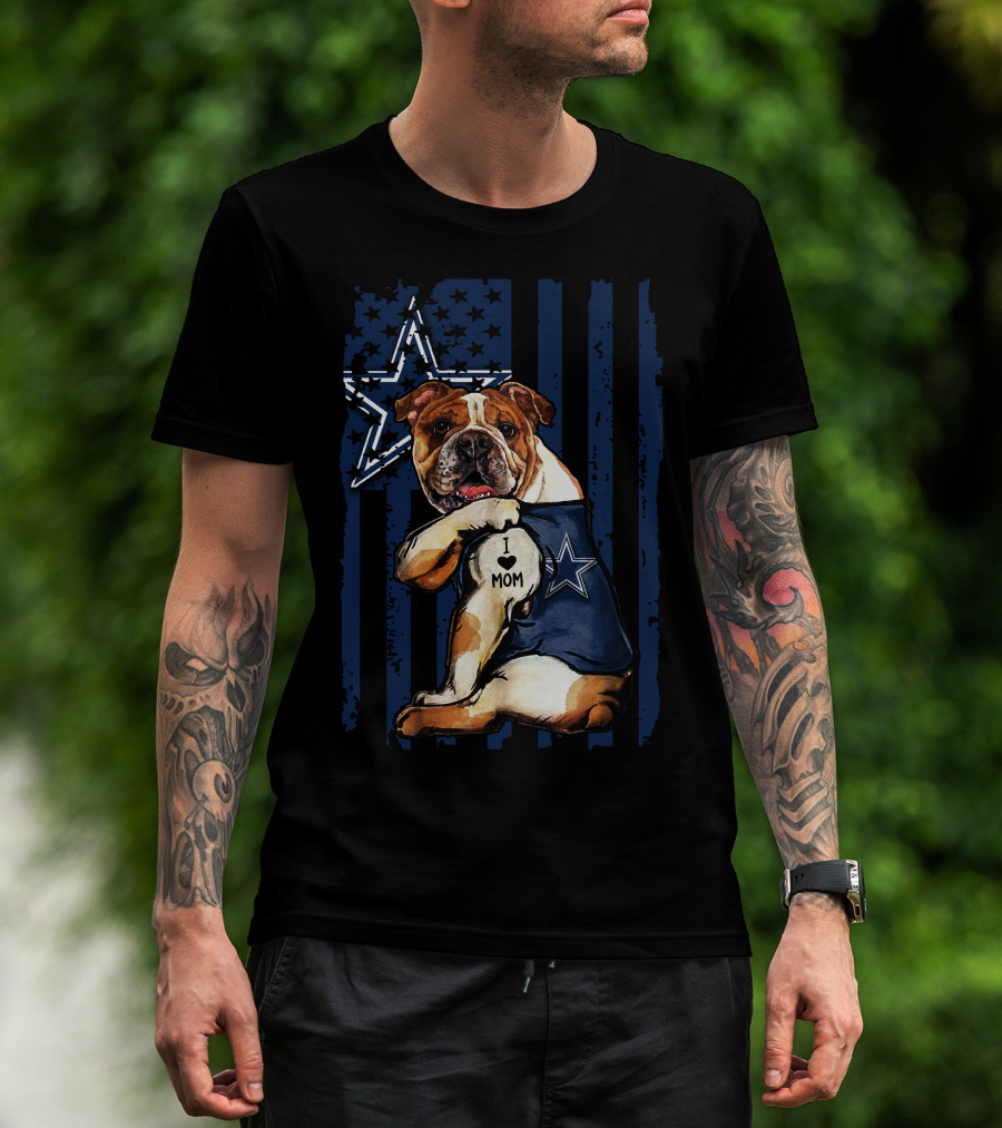 Bulldog I Love Mom Dallas Cowboys Star Navy Blue T-Shirt