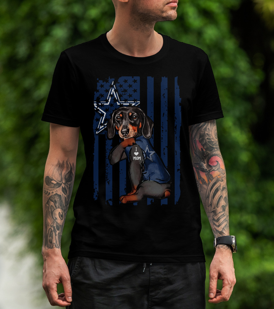 Dachshund I Love Mom Dallas Cowboys Star T-Shirt