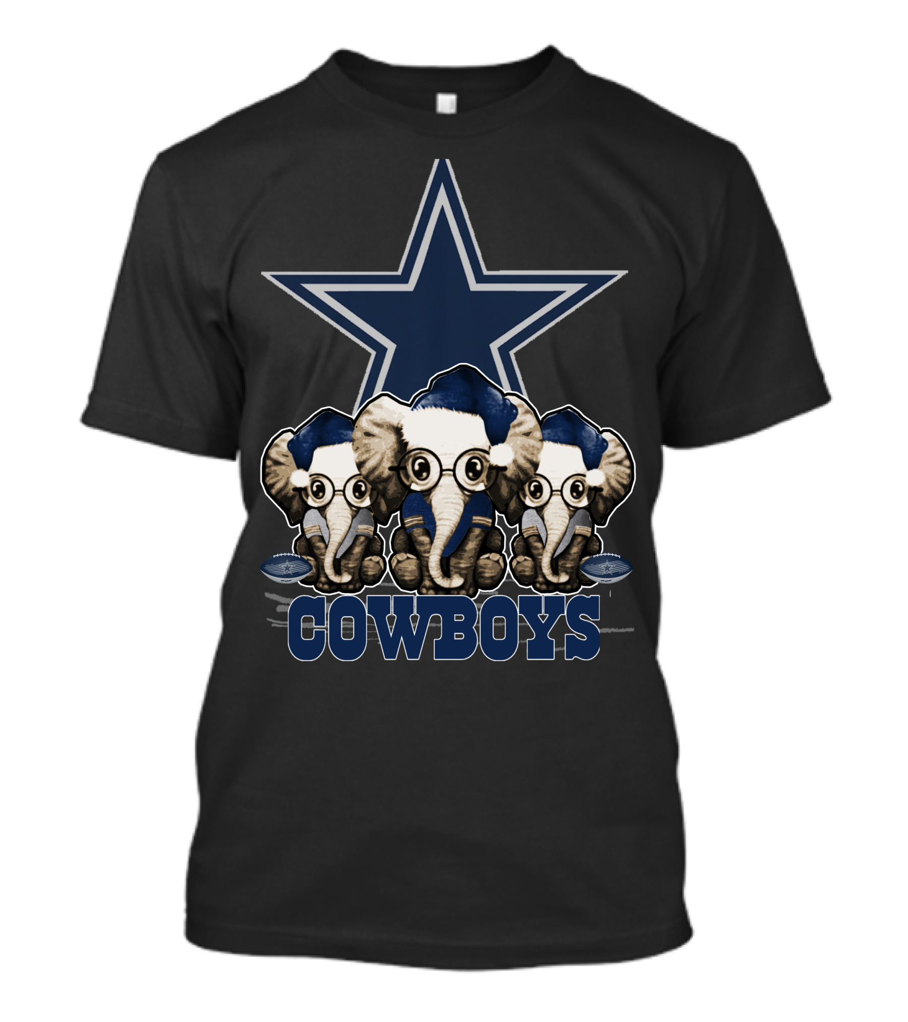 Dallas Cowboys Christmas Elephant Trio With Star T-Shirt