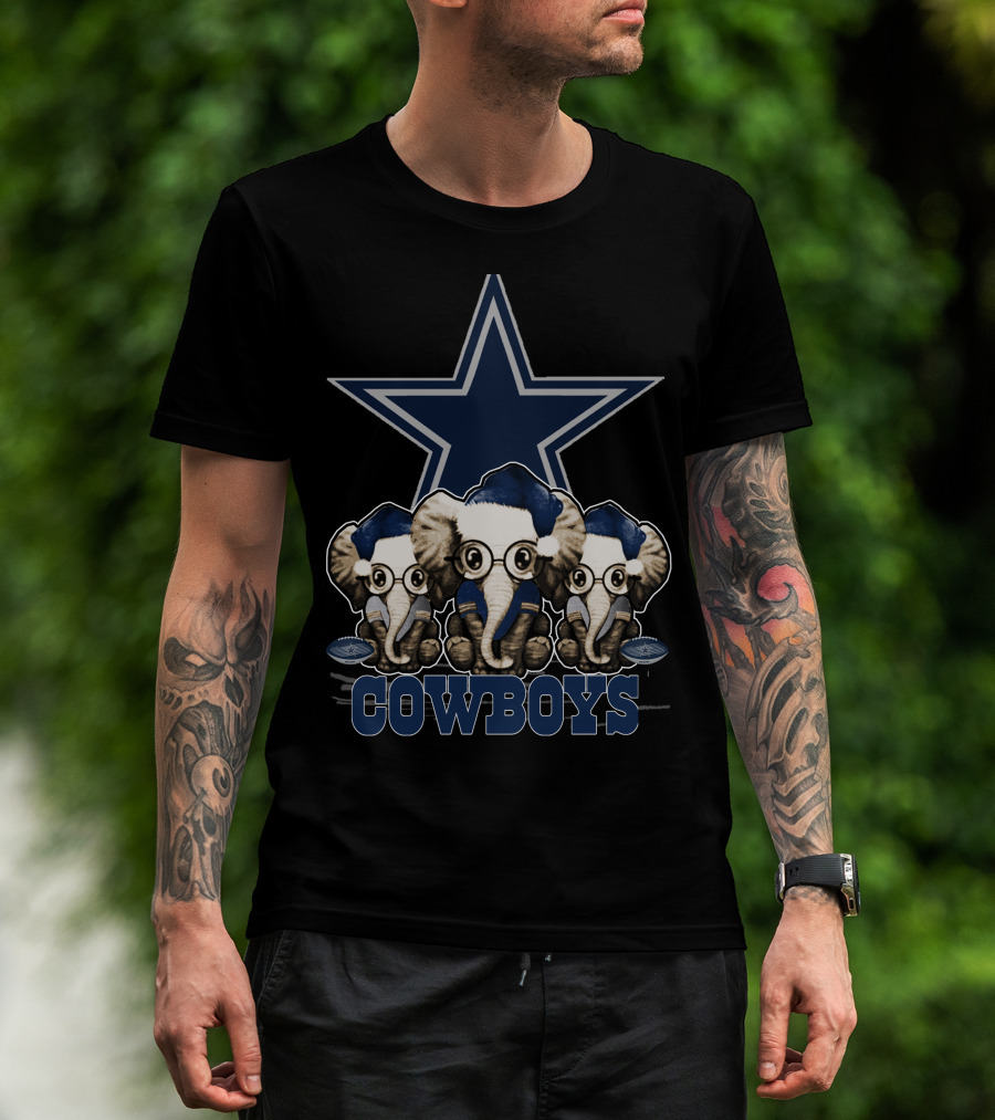 Dallas Cowboys Christmas Elephant Trio With Star T-Shirt