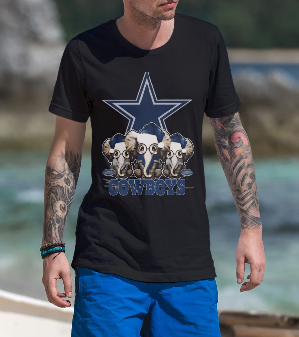 Dallas Cowboys Christmas Elephant Trio With Star T-Shirt