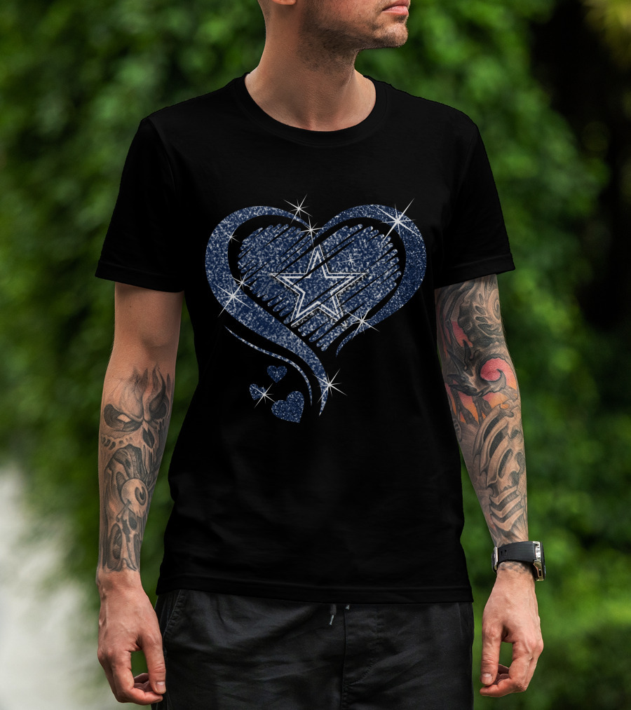 Heart Diamond Dallas Cowboys Sparkling Star And Blue Swirl T-Shirt