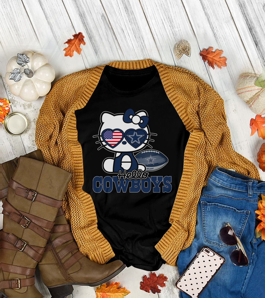Hello Kitty Dallas Cowboys Usa Flag Football T-Shirt