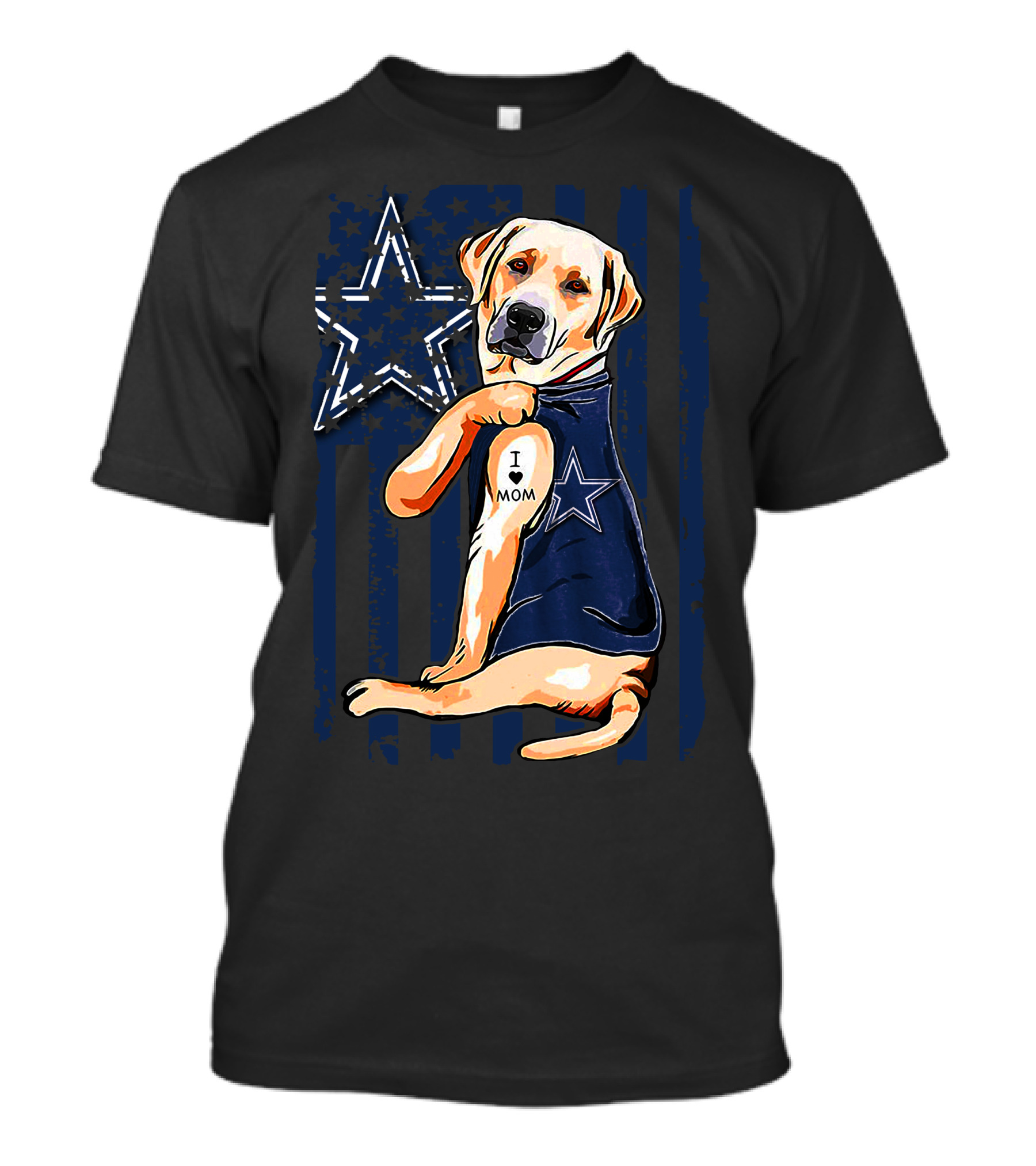 Labrador Retriever I Love Mom Dallas Cowboys Fan Star Tattoo T-Shirt