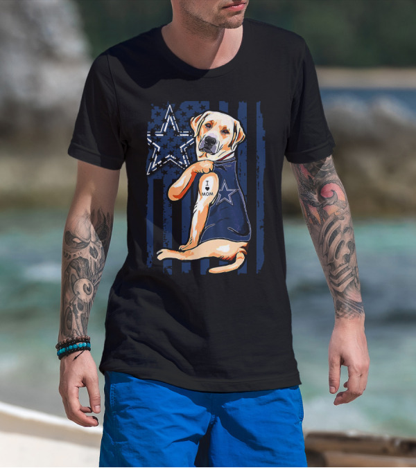 Labrador Retriever I Love Mom Dallas Cowboys Fan Star Tattoo T-Shirt