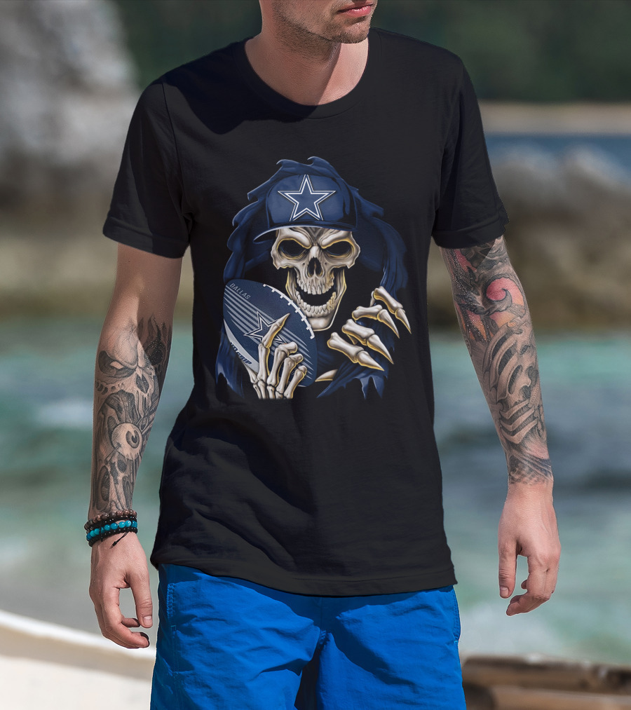 Skullbong Dallas Cowboys Skeleton Holding Football With Star T-Shirt