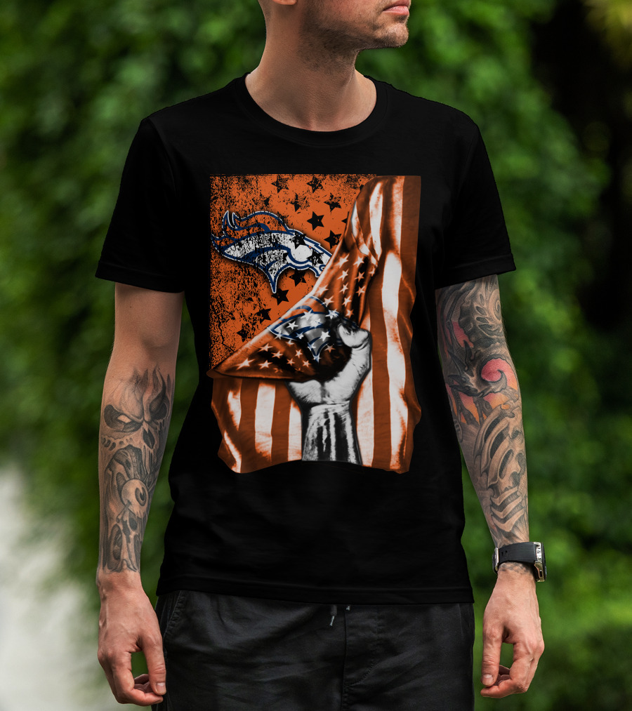 Flag Denver Broncos Stars And Stripes Fist T-Shirt