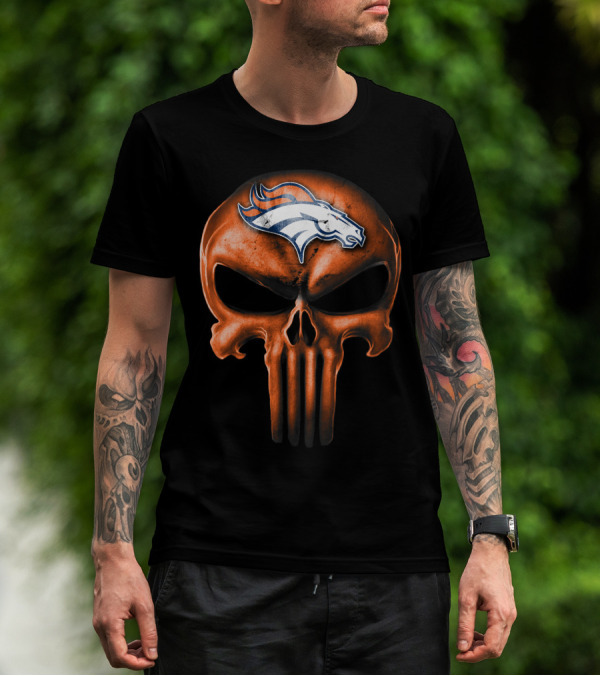 Skull Denver Broncos Logo Fusion T-Shirt