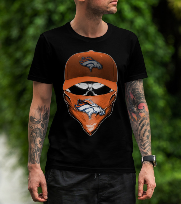 Denver Broncos Skull Cap And Bandana NFL Fan Gear T-Shirt