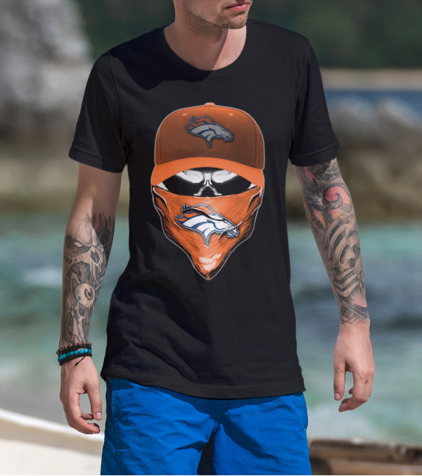 Denver Broncos Skull Cap And Bandana NFL Fan Gear T-Shirt